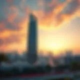 Al Diwan Tower Against a Majestic Sunset Stunning view of Al Diwan Tower at sunset