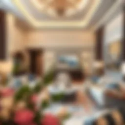 Luxurious living room of Al Marjan furnished apartments showcasing elegant decor