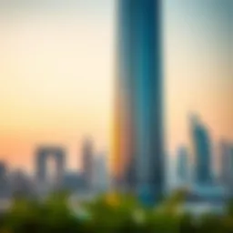 The stunning facade of Al Noor Tower reflecting the Dubai skyline