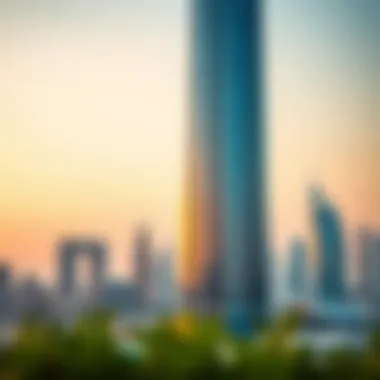 The stunning facade of Al Noor Tower reflecting the Dubai skyline