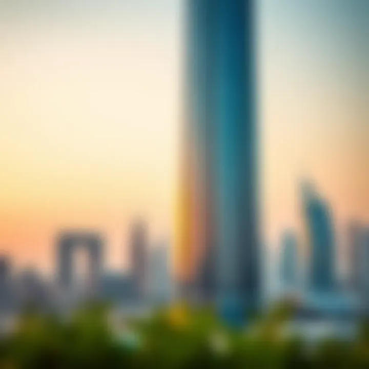 The stunning facade of Al Noor Tower reflecting the Dubai skyline