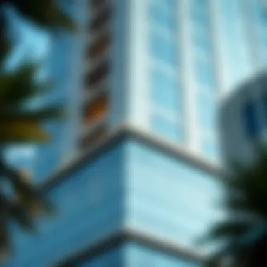 Detailed shot of Al Safa Tower's façade emphasizing its modern design