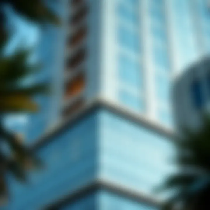 Detailed shot of Al Safa Tower's façade emphasizing its modern design