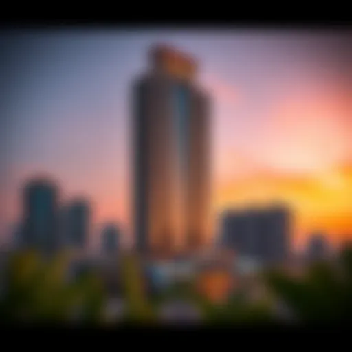 Al Shafar Tower: Architectural Elegance at Sunset Stunning view of Al Shafar Tower at sunset showcasing its architectural elegance.