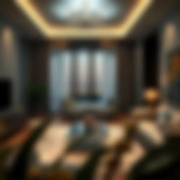 Luxurious living space interior of a model apartment