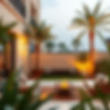 Serene outdoor space and garden area of the apartments