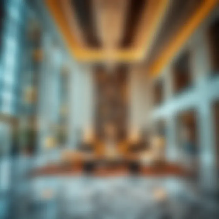 Luxurious lobby area inside Bahwan Tower with modern furnishings