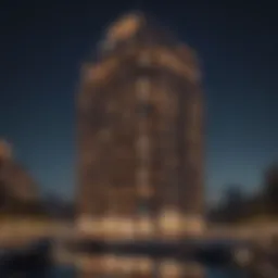 Binghatti Canal Tower illuminated at night