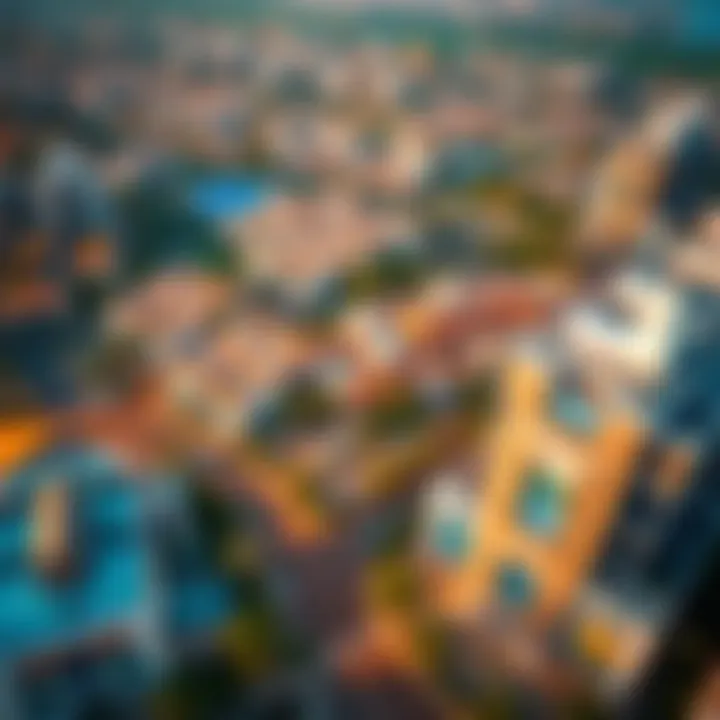 Aerial view of the vibrant neighborhood surrounding Binghatti Jaddaf