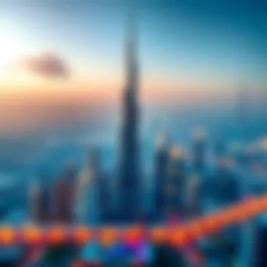 Aerial view of Burj Khalifa with Dubai skyline