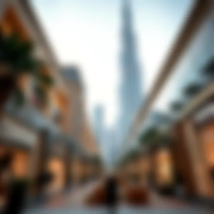 Luxurious shopping district near Burj Khalifa showcasing high-end brands.