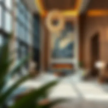 Hotel lobby with contemporary design and art pieces