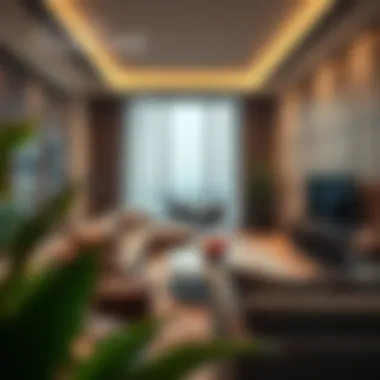 Luxurious living room inside a Champions Tower One apartment highlighting modern design