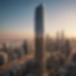 Stunning view of Churchill Tower against the Dubai skyline