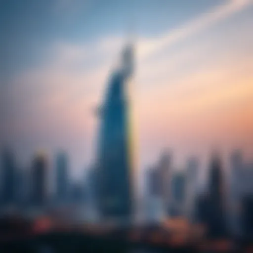 Crescent Tower Against Skyline Breathtaking view of the Crescent Tower against Dubai's skyline