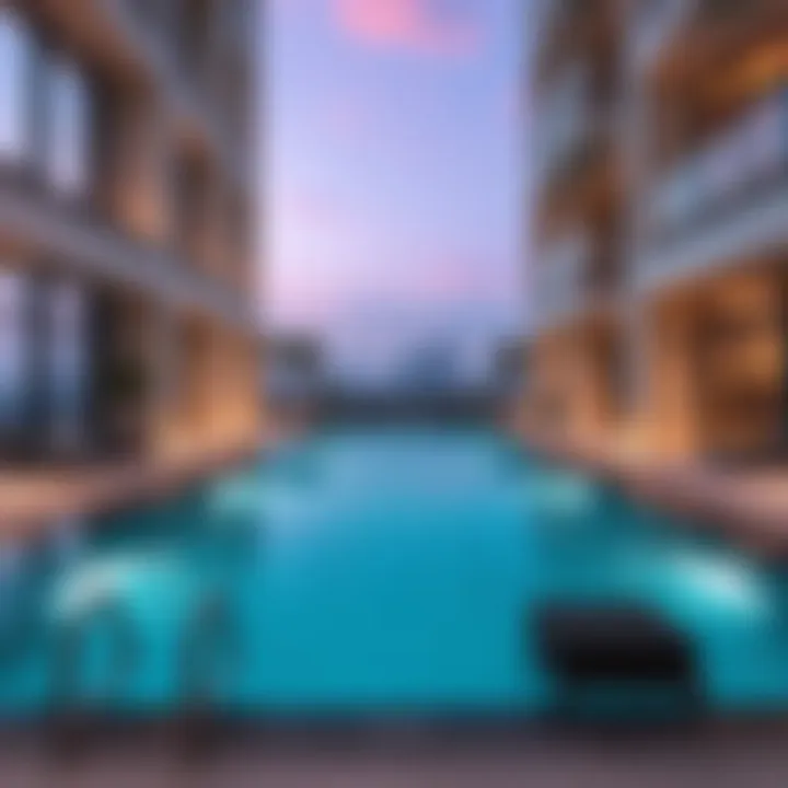 Luxurious amenities within Dec Tower including a swimming pool and lounge area.