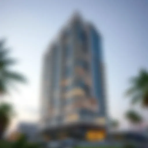 An exterior view of Dec Tower showcasing its modern architectural design.