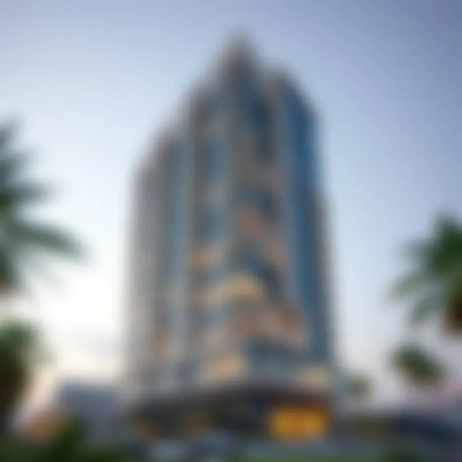 An exterior view of Dec Tower showcasing its modern architectural design.