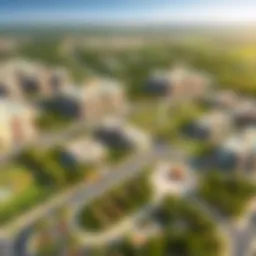 Aerial view of Discovery Gardens showcasing the lush greenery and community layout