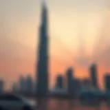 Stunning view of Dubai Pearl Tower at sunset