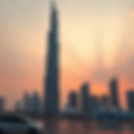 Stunning view of Dubai Pearl Tower at sunset