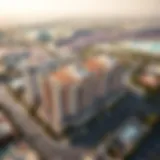 Aerial view of Al Dana showcasing its luxurious architecture and vibrant surroundings