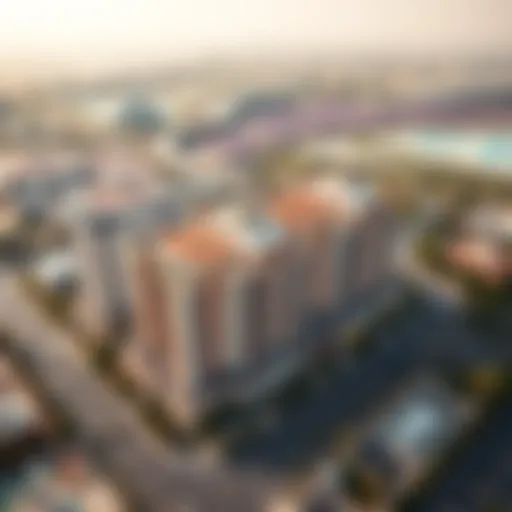 Aerial view of Al Dana showcasing its luxurious architecture and vibrant surroundings