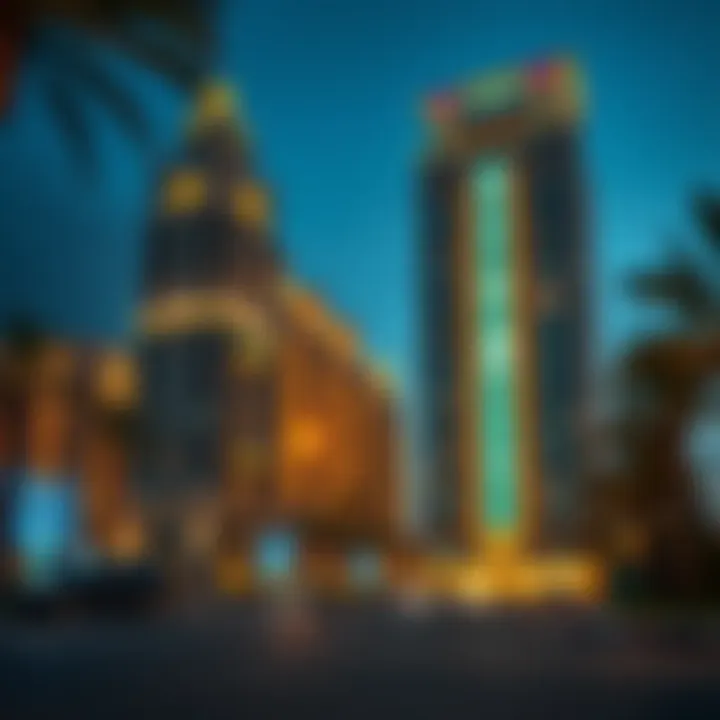 Evening illumination of Al Diwan Towers showcasing luxury