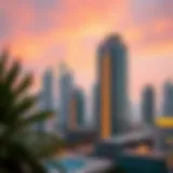 Majestic view of Al Diwan Towers against the Dubai skyline