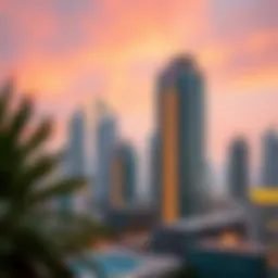 Majestic view of Al Diwan Towers against the Dubai skyline