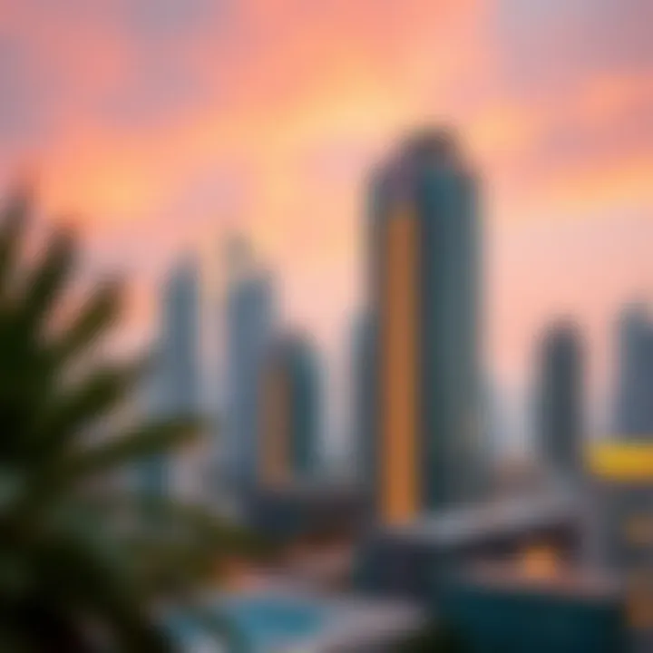 Majestic view of Al Diwan Towers against the Dubai skyline