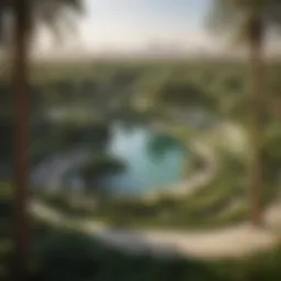 A panoramic view of Al Nad Park showcasing its lush greenery