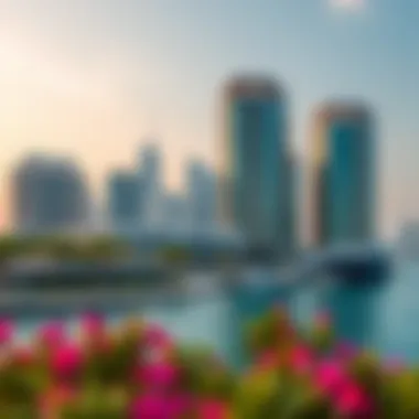 A stunning view of Bay Square showcasing its modern architecture against a picturesque skyline.