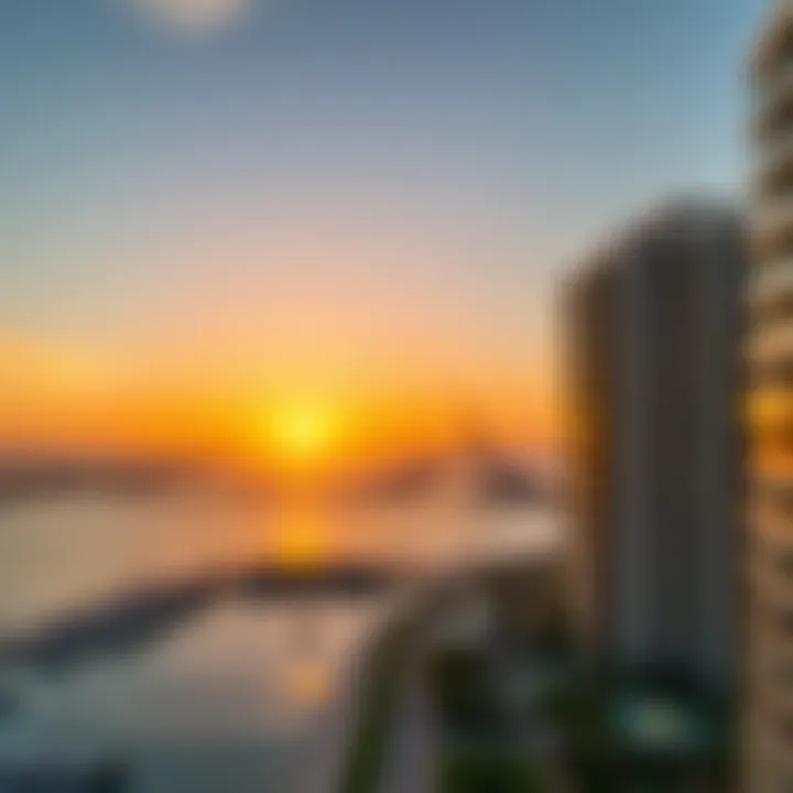 Breathtaking sunset view over the Arabian Gulf from Bluewaters Bay