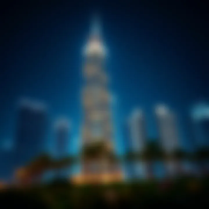 Stunning view of Escan Tower illuminated at night