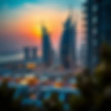 Stunning view of Etihad Towers with vibrant sunset