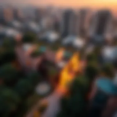 Aerial view of Dubai showcasing garden apartments