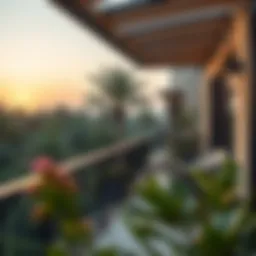 Luxurious garden apartment balcony view