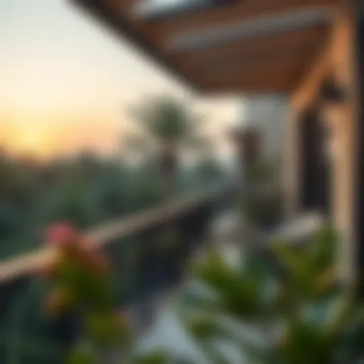 Luxurious garden apartment balcony view