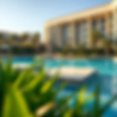 Exclusive pool area surrounded by lush landscaping in Icon Bay