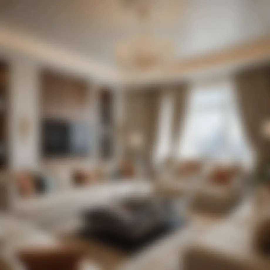 Luxurious view of a hotel apartment living room in Dubai