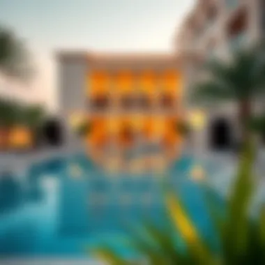 Luxury Outdoor Pool Area Elegant outdoor pool area with luxurious amenities in Dubai
