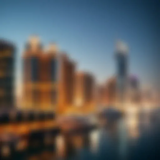 Luxurious view of Marina Diamond buildings against the Dubai skyline