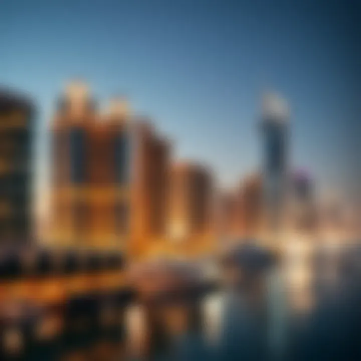 Luxurious view of Marina Diamond buildings against the Dubai skyline