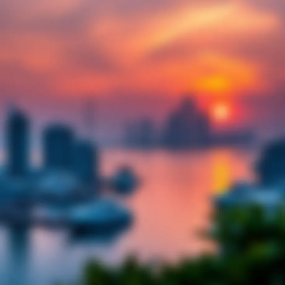 A stunning view of the Marina Harbour skyline at sunset
