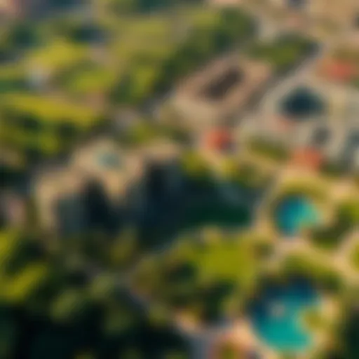 Aerial Perspective of Mujarrah Park Aerial view of Mujarrah Park showcasing lush greenery and city skyline