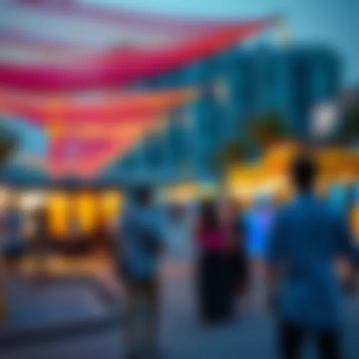 Vibrant cultural scene captured at Plage Jumeirah featuring art installations and community events