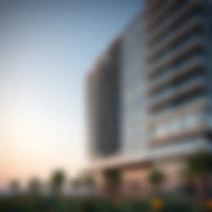 Architectural details of a modern sea view apartment building in Dubai