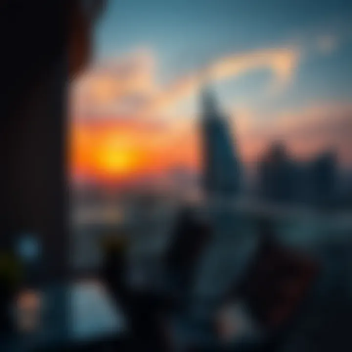 Breathtaking sunset view from a luxury apartment balcony in Dubai