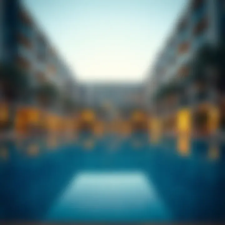 Tranquil outdoor pool area of a serviced apartment complex